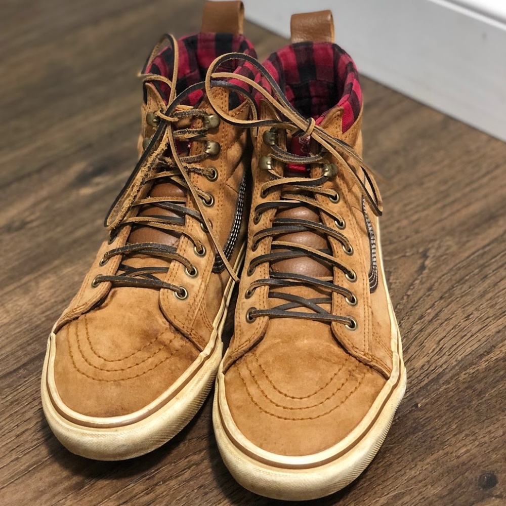 Waterproof Winter Boot Shoe Plaid Brown Tan Mens US Size 10